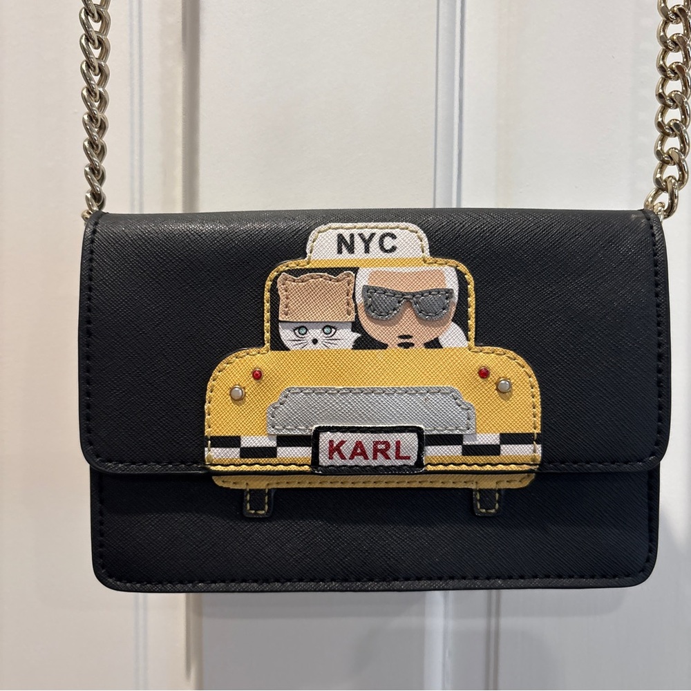 Karl Lagerfeld Signature Black and Yellow NYC Taxi Crossbody Bag